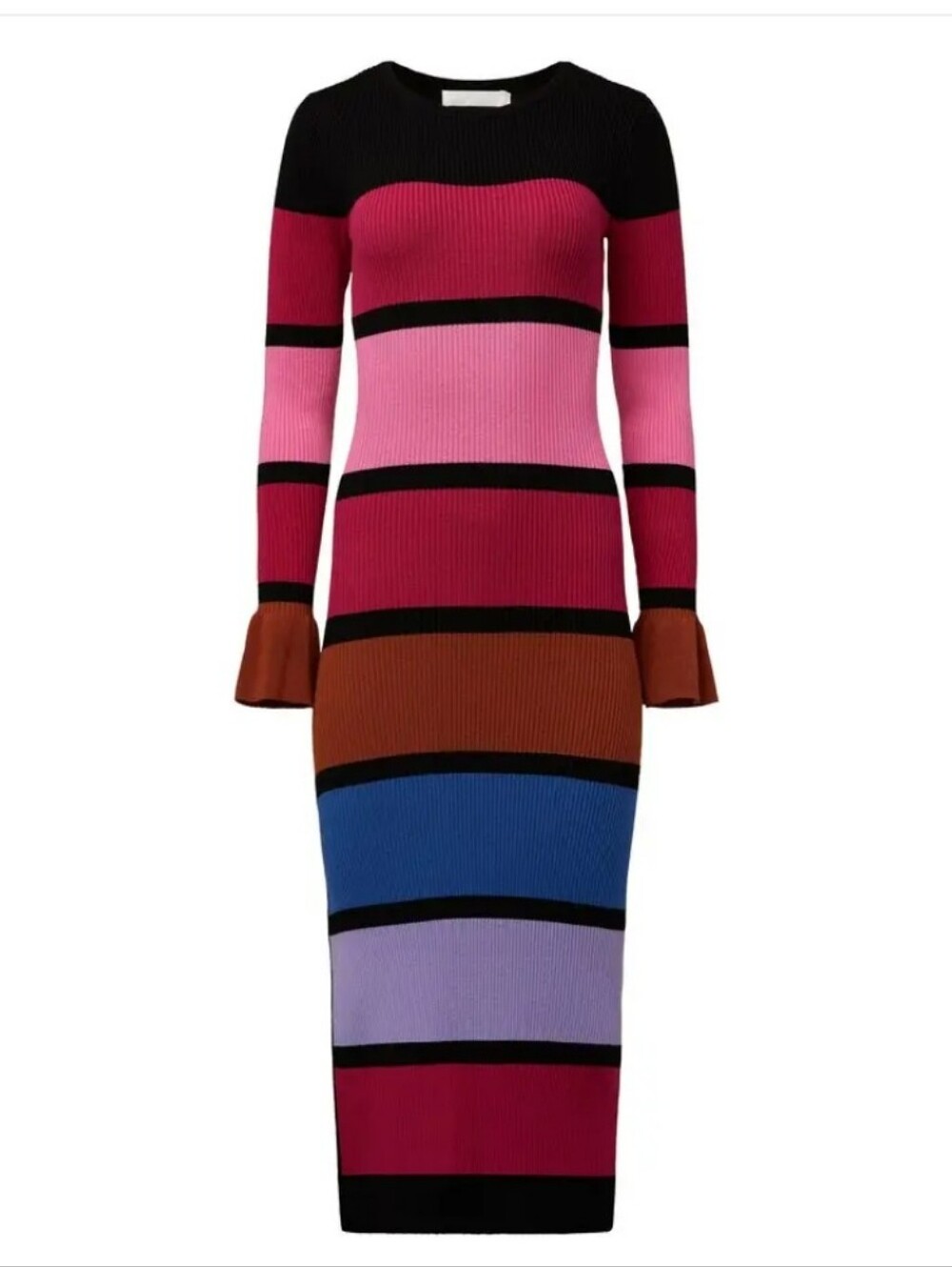 RACHEL PARCELL COLORBLOCK KNIT Striped Long Sleeve Midi Dress SIZE S